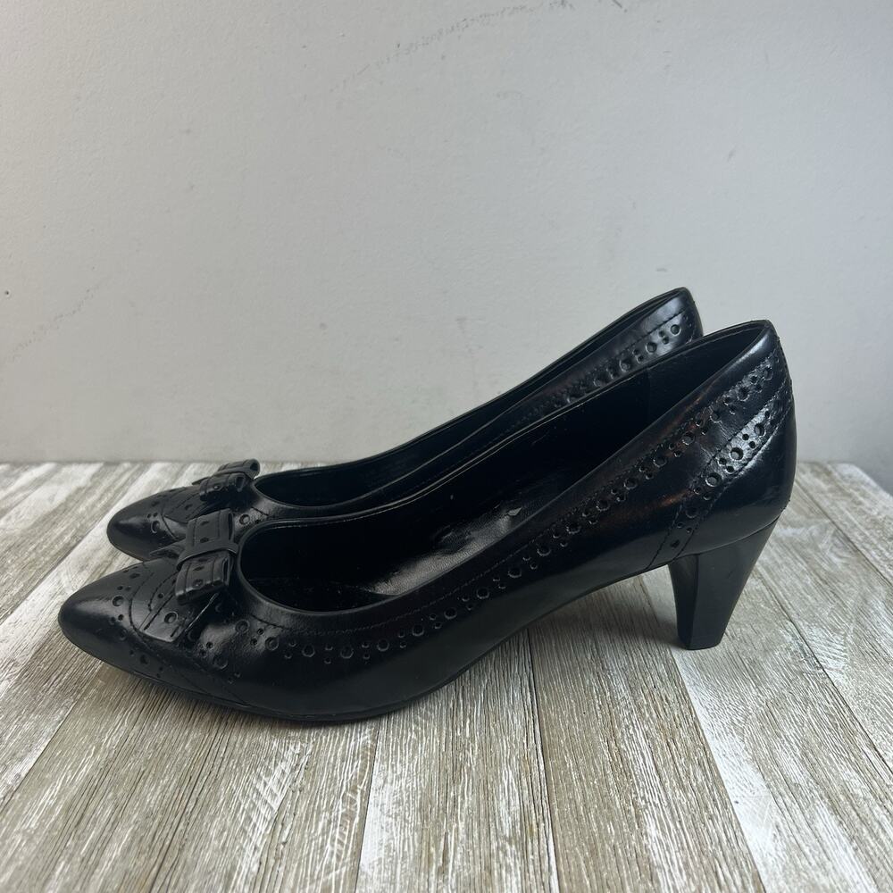 VTG Y2K Franco Sarto Black Tuxedo Brogue Pointed Toe Heels Women's 7.5